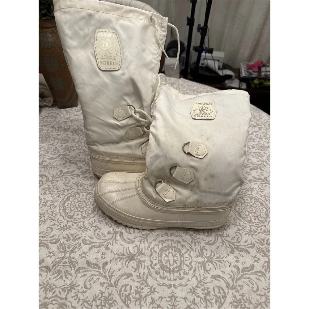 Sorel Boots Womens 6 Winter Snow White Round Toe Mid Calf Lace Up Pull On Casual